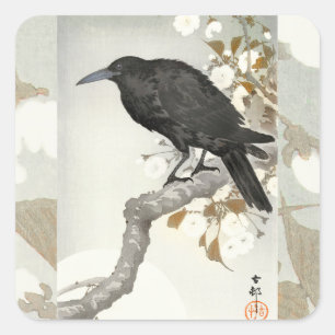 Sticker Carré Corbeau Koson japonais oiseau corneille