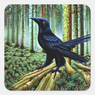 Sticker Carré Corbeau noir rustique Woodland