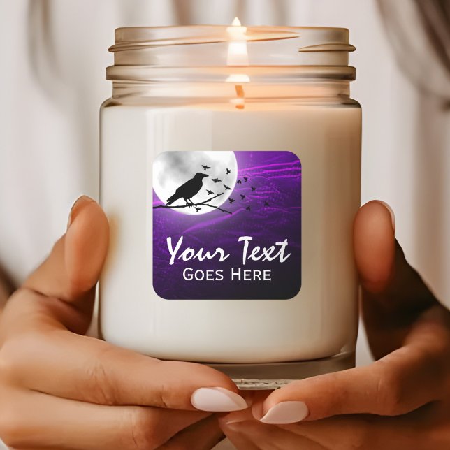 Sticker Carré Corbeau noir Silhouette sur Lune Edgy Gothique (Créateur téléchargé)