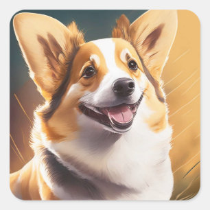 Sticker Carré Corgi Chien mignon