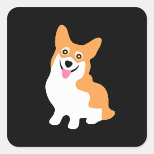 Sticker Carré Corgi Chiot mignon et souriant