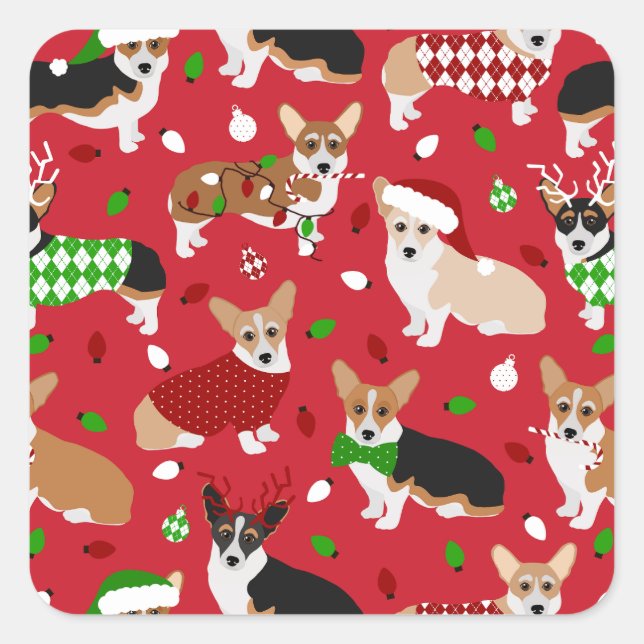 Sticker Carré Corgi de Noël (Devant)