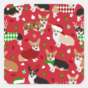 Sticker Carré Corgi de Noël
