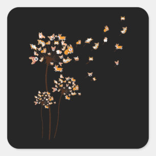 Sticker Carré Corgi Flower Fly Dandelion Cute Dog Lover