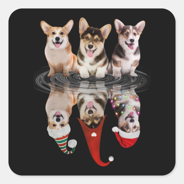 Sticker Carré corgi joyeux noël drôle déguisement chien (Devant)