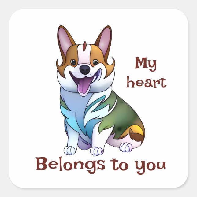 Sticker Carré Corgi orange mignon pour une humeur positive (Devant)