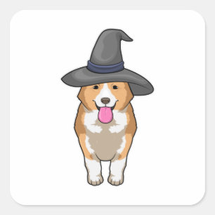 Sticker Carré Corgi Witch