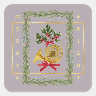 Sticker Carré Corne française élégante Noël Taupe