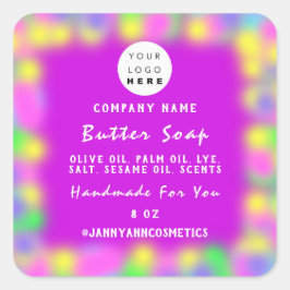 Sticker Carré Cosmétique savon Holographe rose néon Logo personn