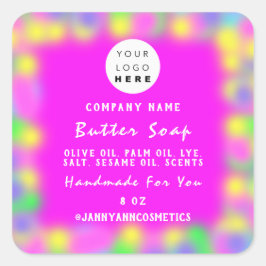 Sticker Carré Cosmétique Soap Logo Personnalisé Holographe Néon