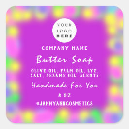 Sticker Carré Cosmétiques au savon de balm Holographe néon Logo 