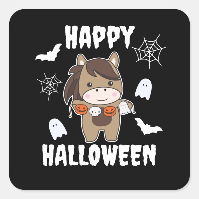 Sticker Carré Costume de Horse Happy Halloween (Devant)