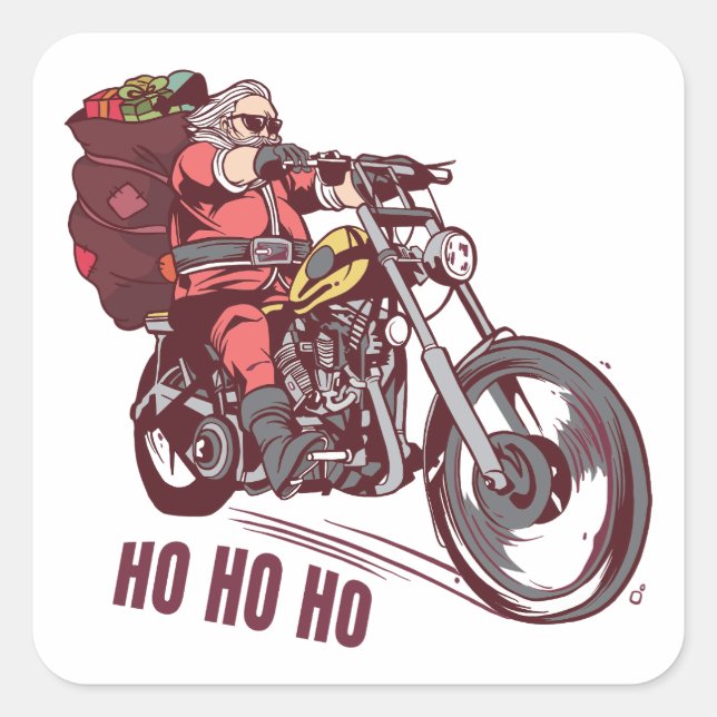 Sticker Carré Costume de Noël père Noël Biker pour Invitatiatiat (Devant)