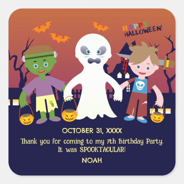 Sticker Carré Costume d'Halloween garçon fête d'anniversaire (Devant)