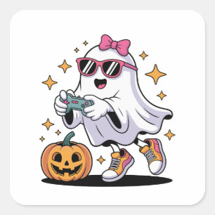 Sticker Carré Costume effrayant de fantôme de garçon pour Hallow