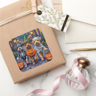 Sticker Carré Costumes d'Halloween pour chiens Lowchen allant ch