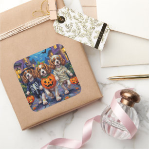Sticker Carré Costumes d'Halloween pour Spaniel Cavalier King Ch