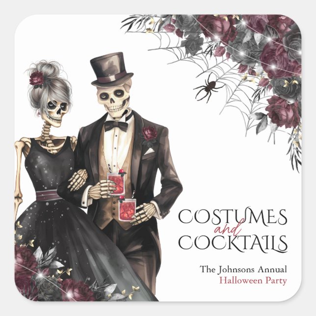 Sticker Carré Costumes et cocktails Fête d'Halloween pour adulte (Devant)