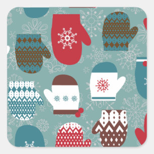 Sticker Carré Cosy hiver Noël Mittens bleu