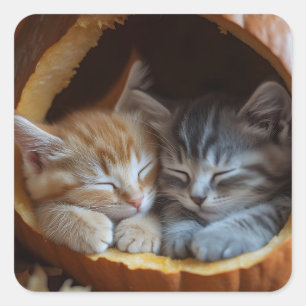 Sticker Carré Cosy Kittens Snuggle dans un Citrouille