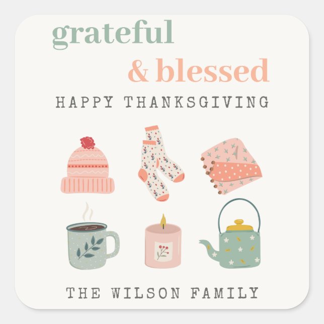 Sticker Carré Cosy Scandi Automne Essentiel Blush Thanksgiving (Devant)