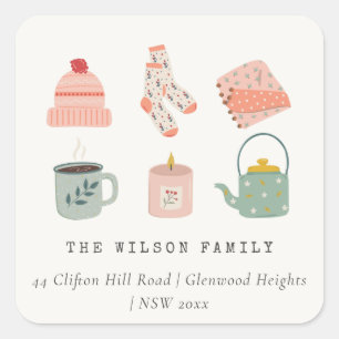 Sticker Carré Cosy Scandi Winter Essentiel Blush Green Adresse
