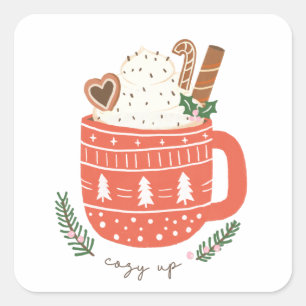 Sticker Carré Cosy Up chocolat chaud Noël