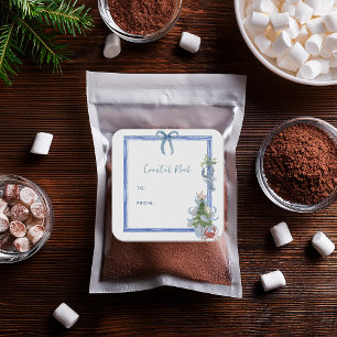 Sticker Carré Côte Noël Blue Bow Nautical Holiday