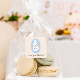 Sticker Carré Cottage Core Baby shower de lapin de bois