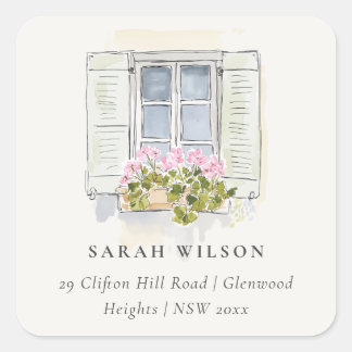 Sticker Carré Cottage Vintage Floral Window Moved Address