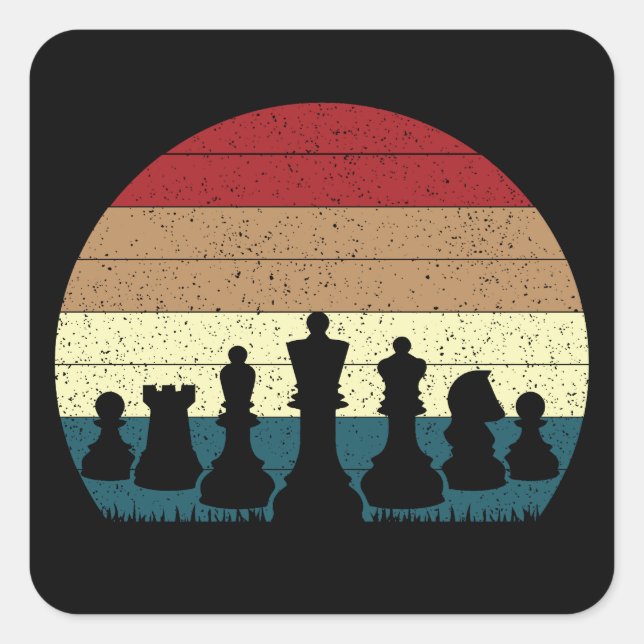 Sticker Carré Coucher de soleil branché pour pièces d'échecs Vin (Devant)