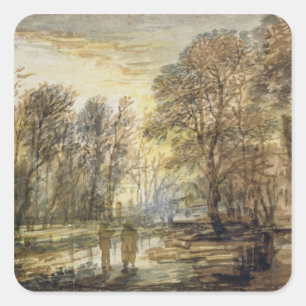 Sticker Carré Coucher de soleil dans le bois