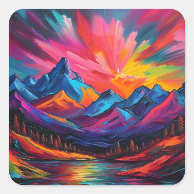 Sticker Carré Coucher de soleil de Neon Mountain (Devant)