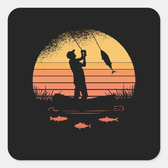 Sticker Carré Coucher de soleil de pêcheur Meilleur cadeau (Devant)