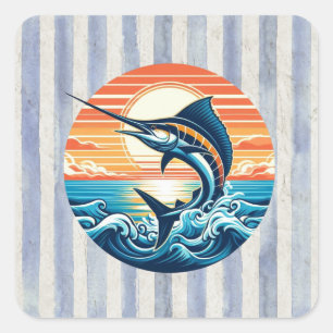 Sticker Carré Coucher de soleil personnalisé sur le thème marin/