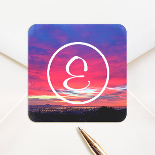 Sticker Carré Coucher de soleil rose chaud photo personnalisée m