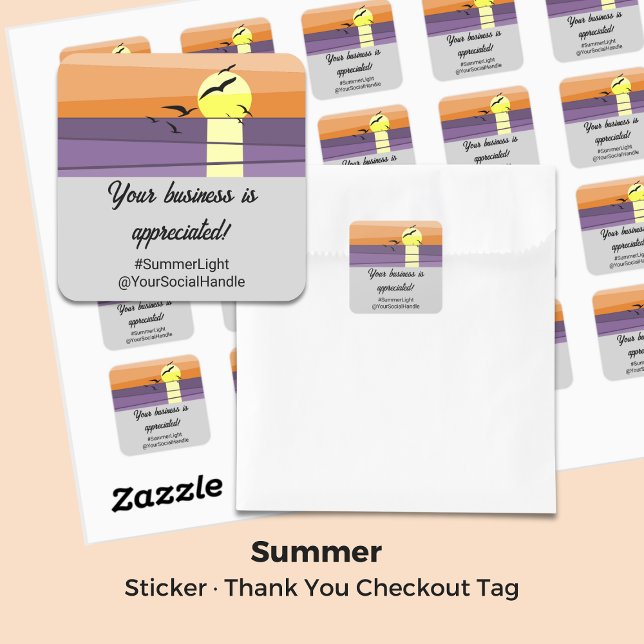 Sticker Carré Coucher De Soleil Stylisé Gris Votre Entreprise Es (Sunset Stylized Gray Your Business Is Appreciated Square Sticker)