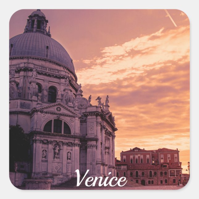 Sticker Carré Coucher de soleil sur la basilique de Venise (Devant)