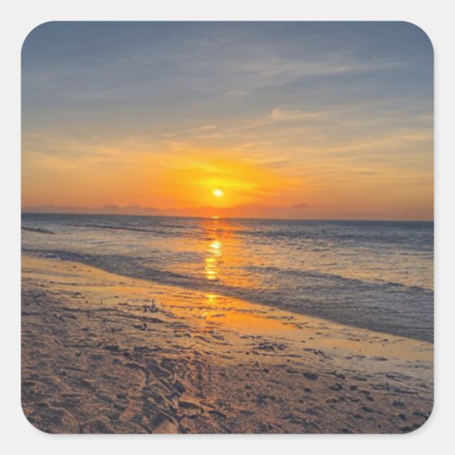 Sticker Carré Coucher de soleil sur la plage (Devant)