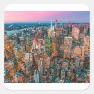 Sticker Carré Coucher de soleil sur la skyline de New York Cré