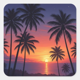Sticker Carré Coucher de soleil sur les palmiers à Fidji