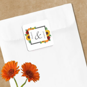 Sticker Carré Coucher de soleil Tournesol Rose Fleurs de mariage