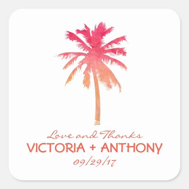 Sticker Carré Coucher de soleil tropical Palm Tree Beach Mariage (Devant)