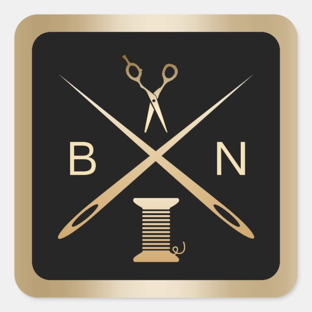 Sticker Carré Coudre Aiguilles en Or Seamstress & Threads artisa (Devant)