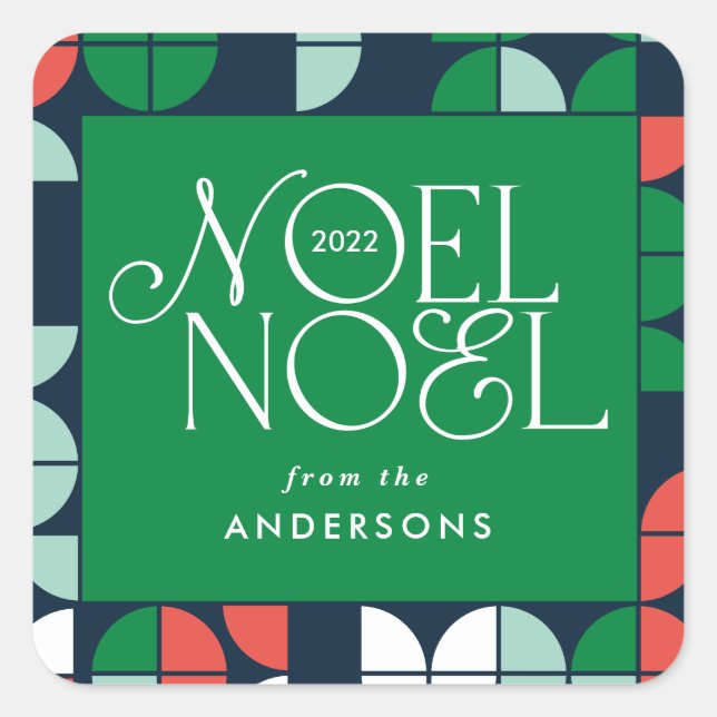 Sticker Carré Couleur brillant Noel Noël script géométrique W (Devant)