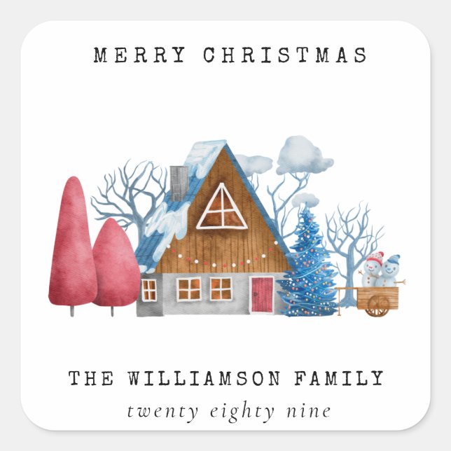 Sticker Carré COULEUR D'EAU vintage FESTIVE CHRISTMAS VILLAGE MA (Devant)