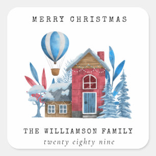 Sticker Carré COULEUR D'EAU vintage FESTIVE CHRISTMAS VILLAGE MA