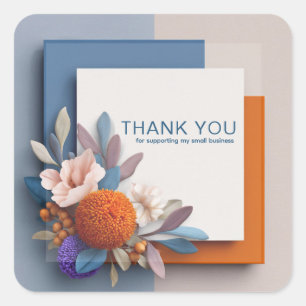 Sticker Carré Couleur florale géométrique moderne orange et bleu