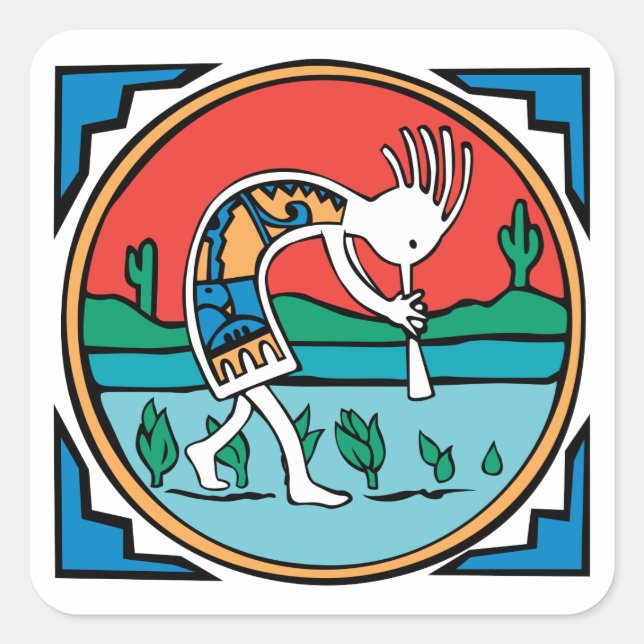 Sticker Carré Couleur Kokopelli (Devant)