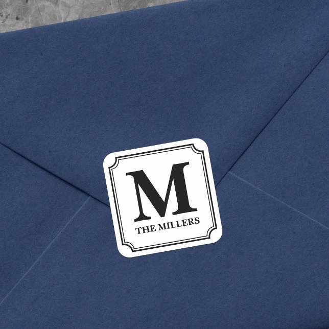 Sticker Carré Couleur modifiable Moderne Classic Nom de famille  (Créateur téléchargé)